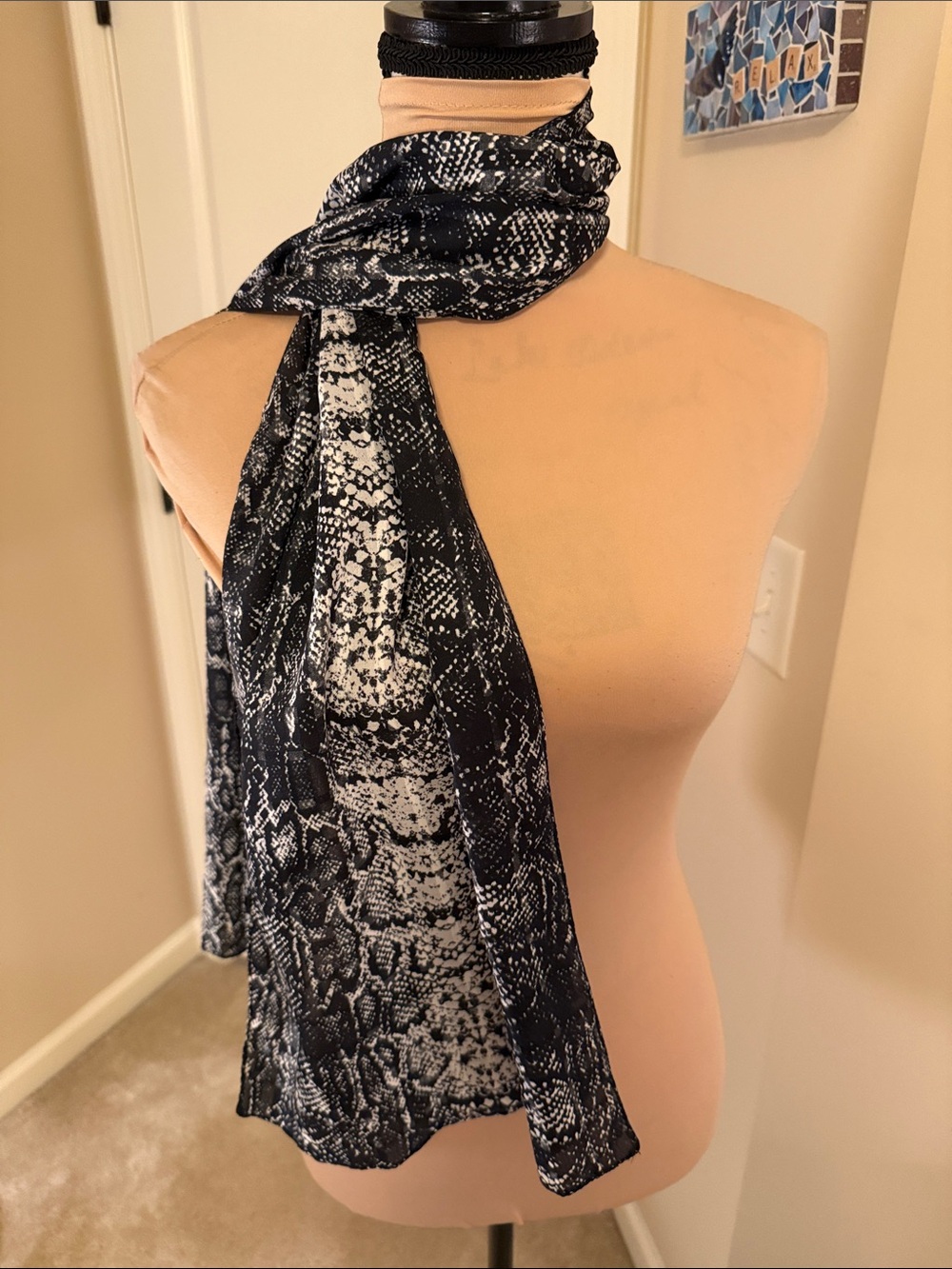 Black & White Snake Print Scarf - Women Accessories